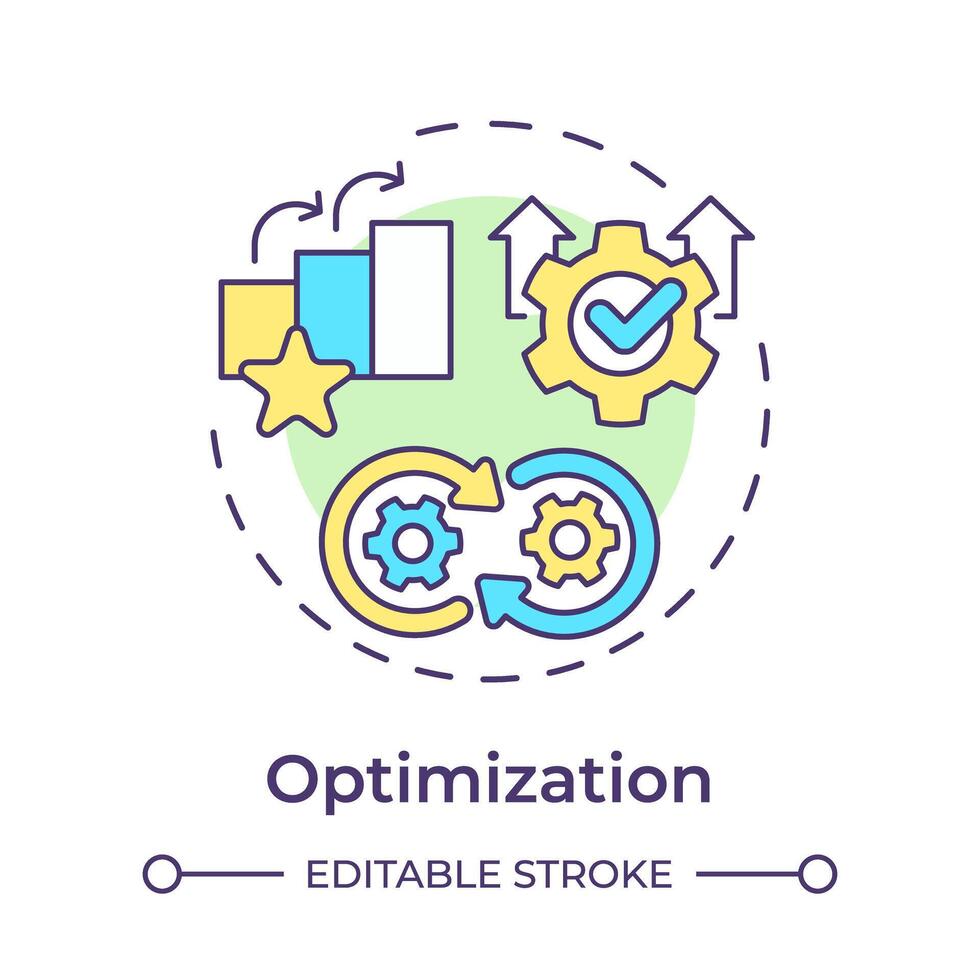företag bearbeta förvaltning optimering mång Färg begrepp ikon. bearbeta analys, operativ effektivitet. runda form linje illustration. abstrakt aning. grafisk design. lätt till använda sig av i infographic vektor
