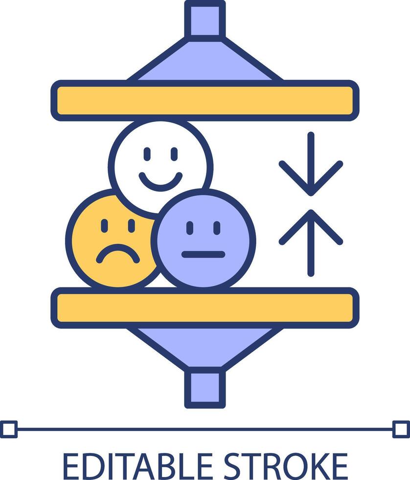 Emotionen affektiv Abflachung rgb Farbe Symbol. Schizophrenie Symptom. Emotion Emoji Gesichter drücken. abgestumpft beeinträchtigen. isoliert Illustration. einfach gefüllt Linie Zeichnung. editierbar Schlaganfall vektor