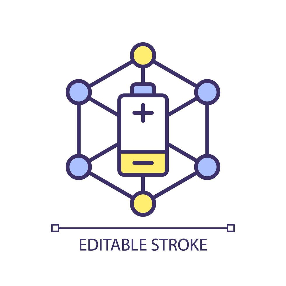 litium Jon batterier tillverkning rgb Färg ikon. cell produktion. Avancerad batteri system. energi lagring enhet. isolerat illustration. enkel fylld linje teckning. redigerbar stroke vektor