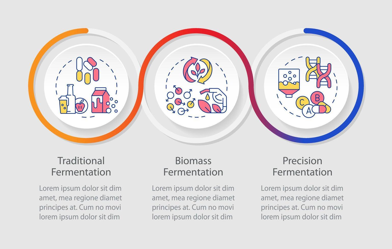 lantbruk jäsning typer slinga infographic mall. data visualisering med 3 steg. redigerbar tidslinje info Diagram. arbetsflöde layout med linje ikoner vektor