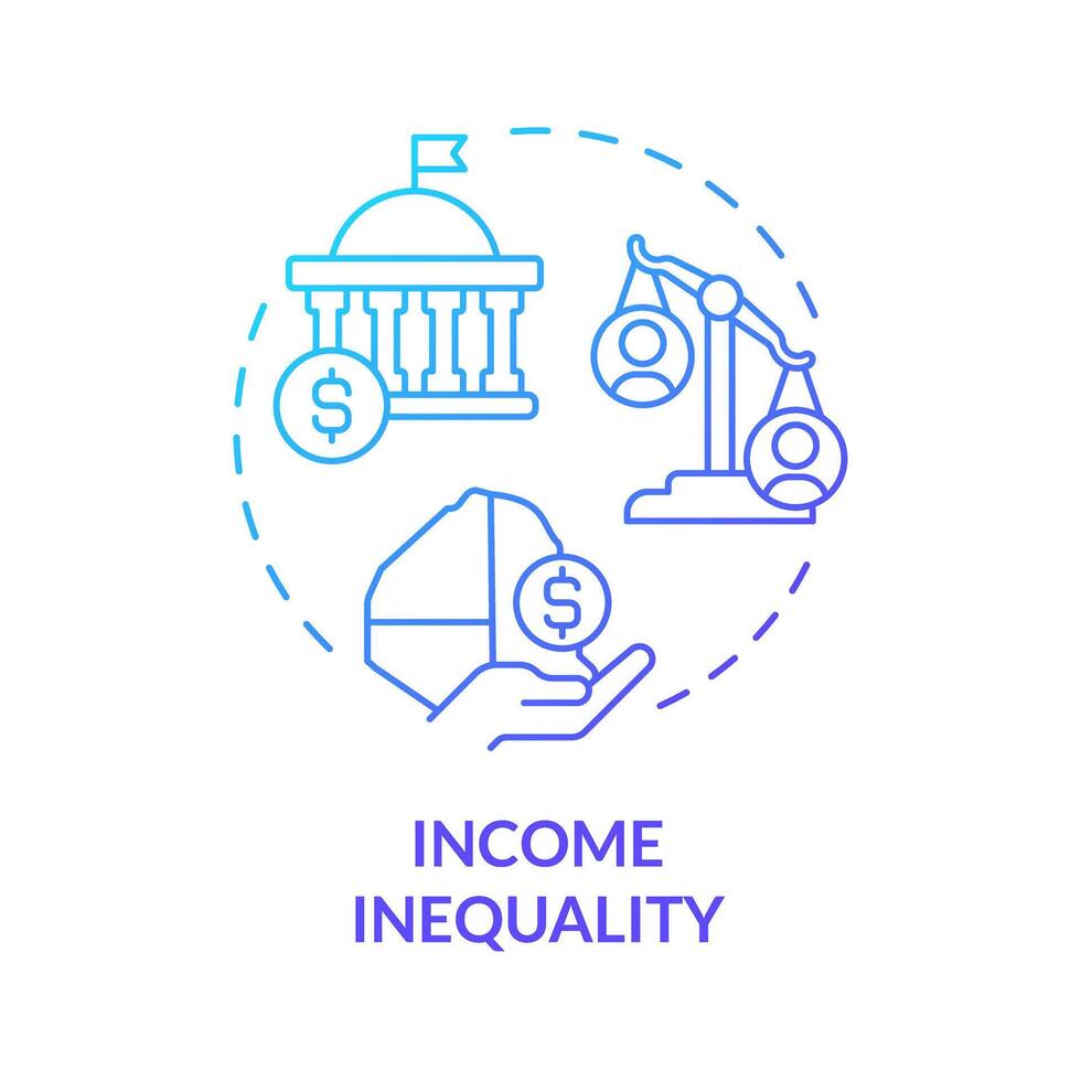 Einkommen Ungleichheit Blau Gradient Konzept Symbol. Lohn und Gehälter Lücke. Qualität von Leben, finanziell Stabilität. runden gestalten Linie Illustration. abstrakt Idee. Grafik Design. einfach zu verwenden im Broschüre vektor