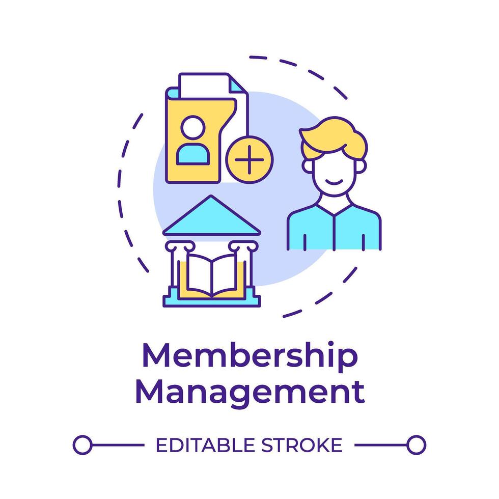 medlemskap förvaltning mång Färg begrepp ikon. bibliotek kort, användare service. säkerhet åtgärder. runda form linje illustration. abstrakt aning. grafisk design. lätt till använda sig av i infografik, blog posta vektor