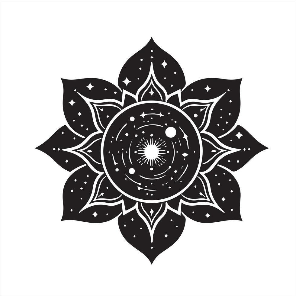 en svart och vit teckning av en stjärnformad lotus blomma vektor