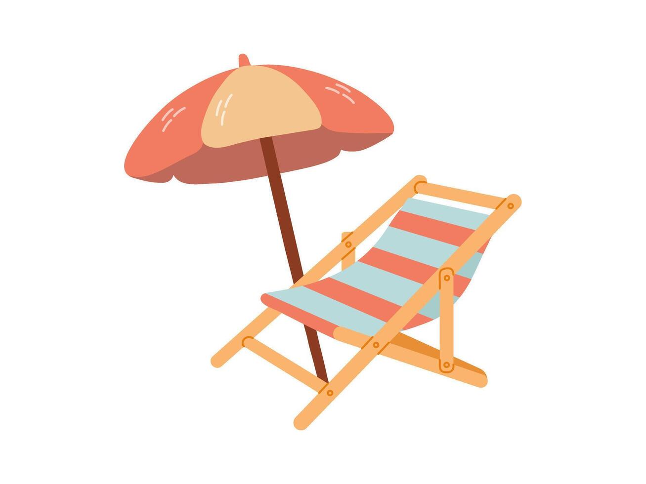 söt hand dragen strand stol med strand paraply. platt illustration isolerat på vit bakgrund. klotter teckning. vektor