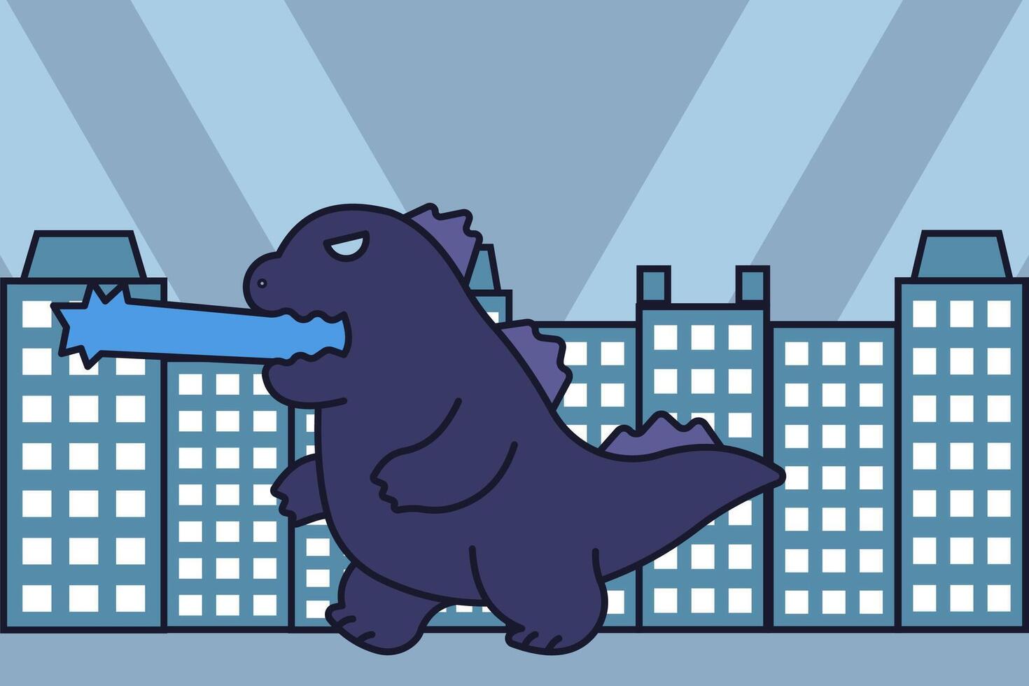 Karikatur Dinosaurier versuchen zu zerstören das Stadt. Design Illustration von ein komisch Dinosaurier vektor