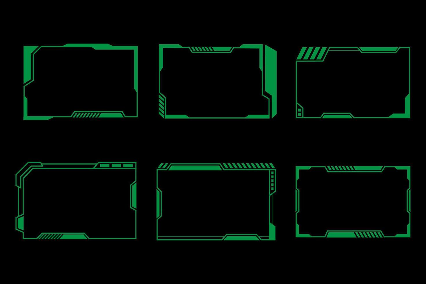 uppsättning av grön cyberpunk ramar isolerat på svart bakgrund. illustration vektor