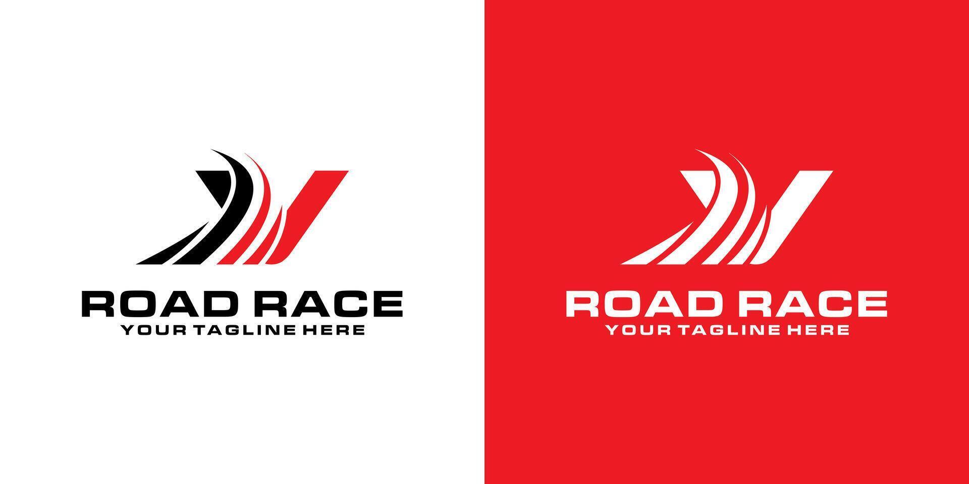 brev v och asfalt väg logotyp design, tävlings logotyp, för bil, tävlings, sporter vektor