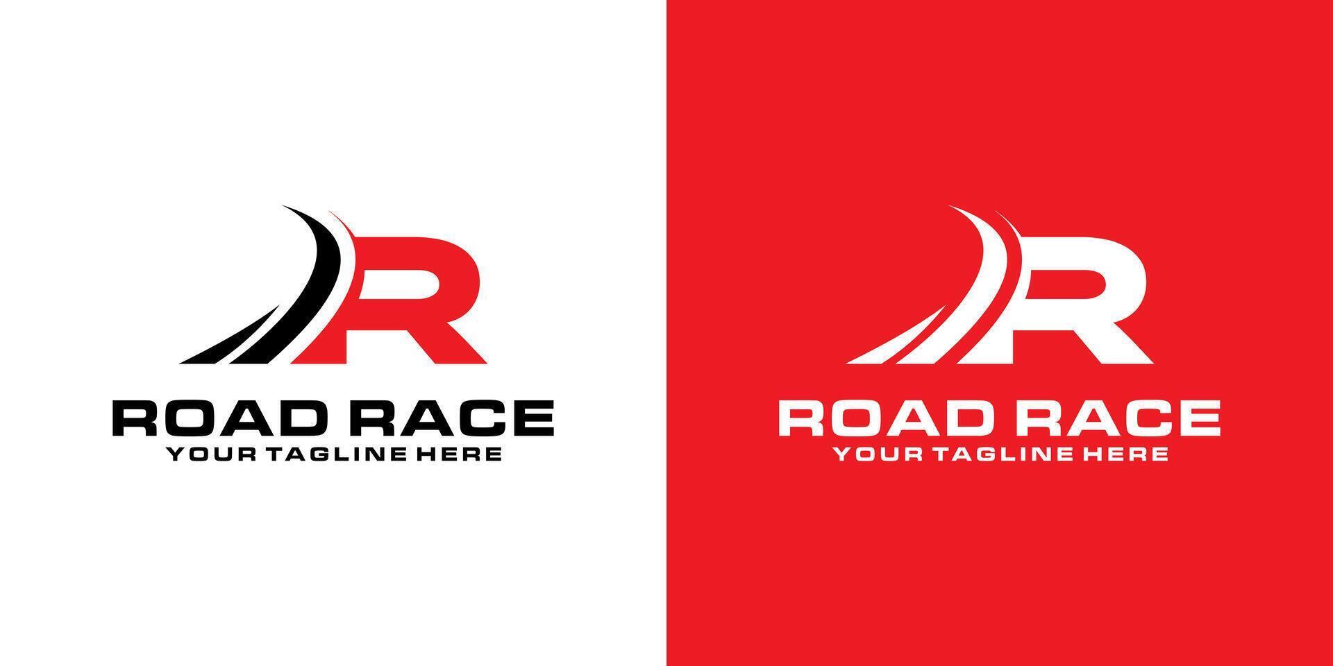 Brief r und Asphalt Straße Logo Design, Rennen Logo, zum Automobil, Rennen, Sport vektor