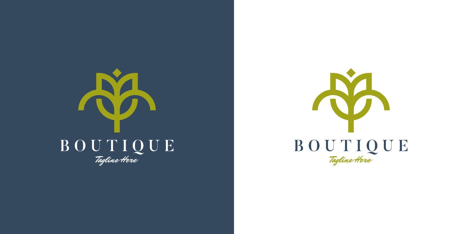 boutique logotyp design med minimalistisk blommor för skönhet, boutique, kvinnor, kosmetika, yoga vektor