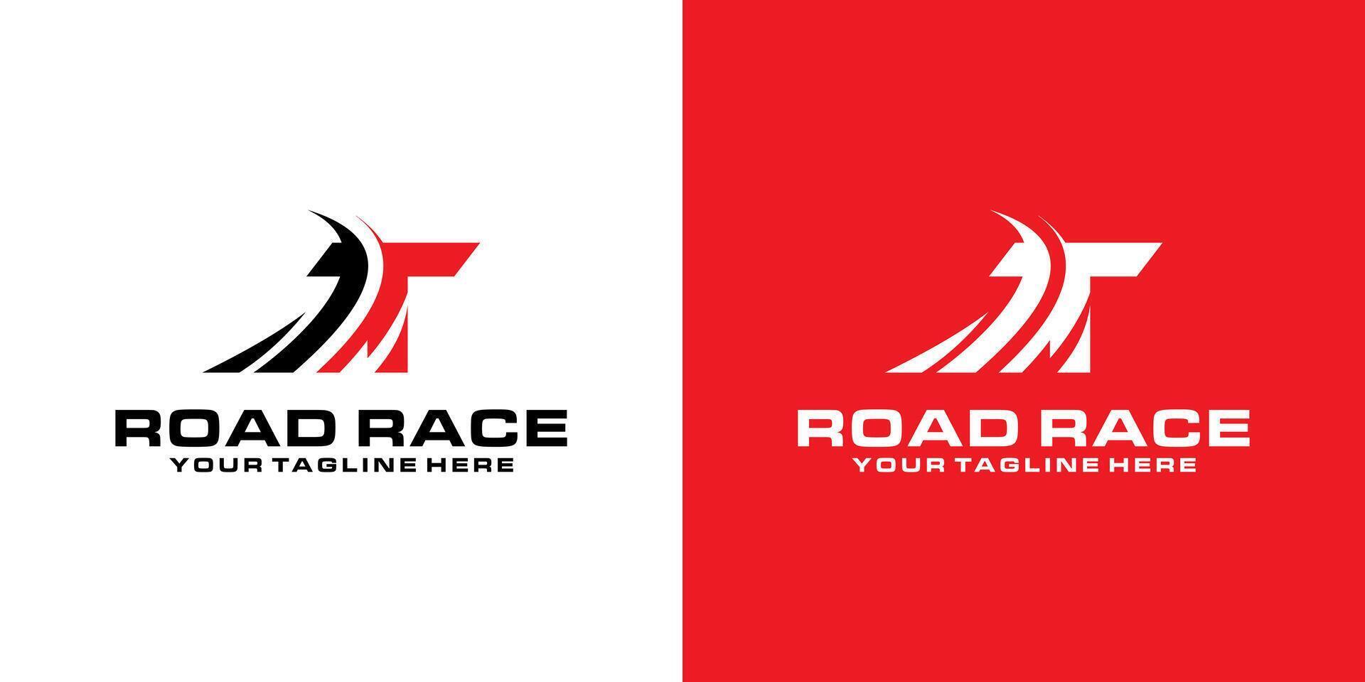 brev t och asfalt väg logotyp design, tävlings logotyp, för bil, tävlings, sporter vektor