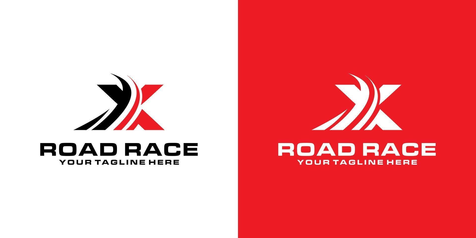 Brief x und Asphalt Straße Logo Design, Rennen Logo, zum Automobil, Rennen, Sport vektor
