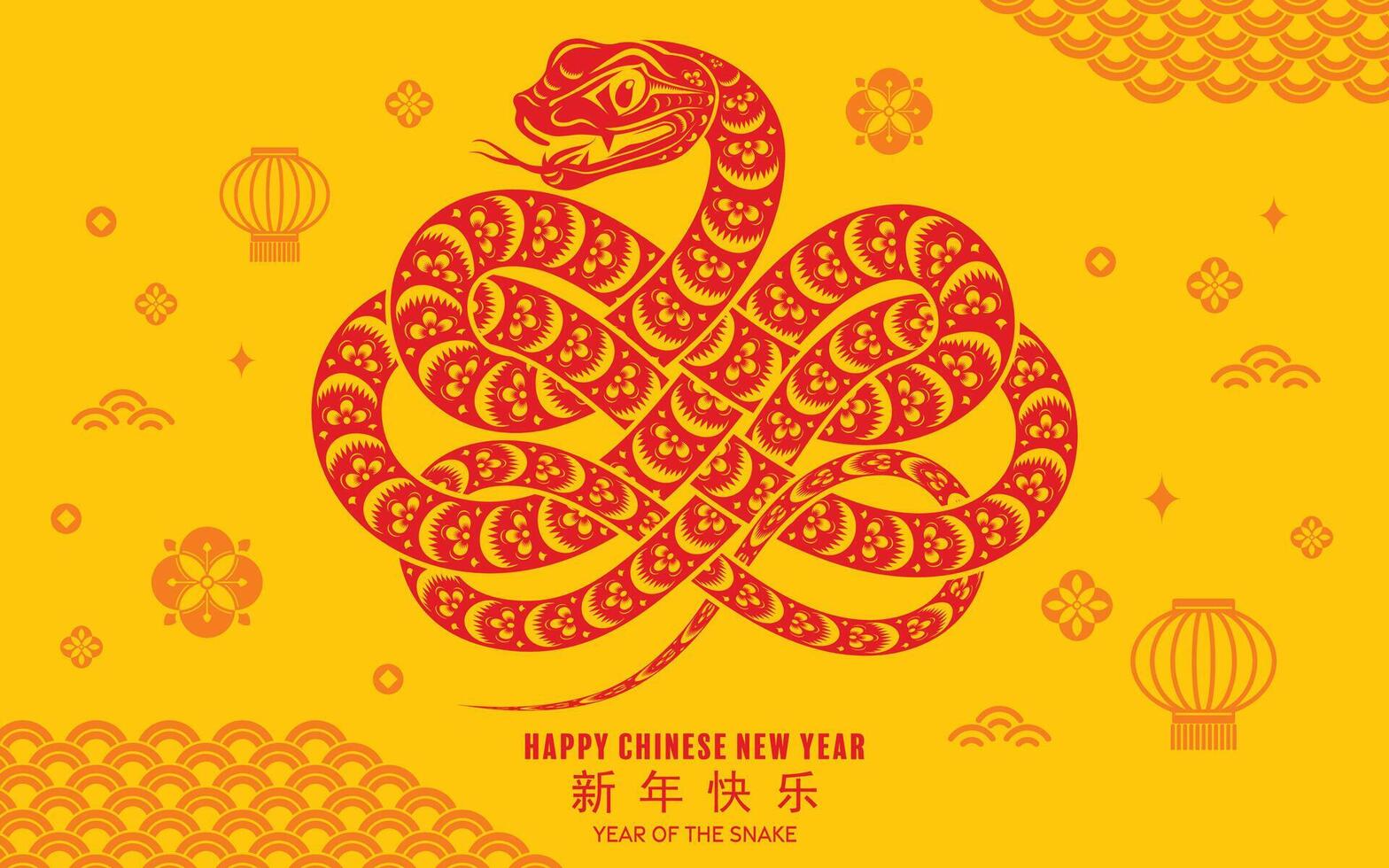 Lycklig kinesisk ny år 2025 de orm zodiaken tecken med blomma, lykta, asiatisk element röd papper skära stil på Färg bakgrund. vektor