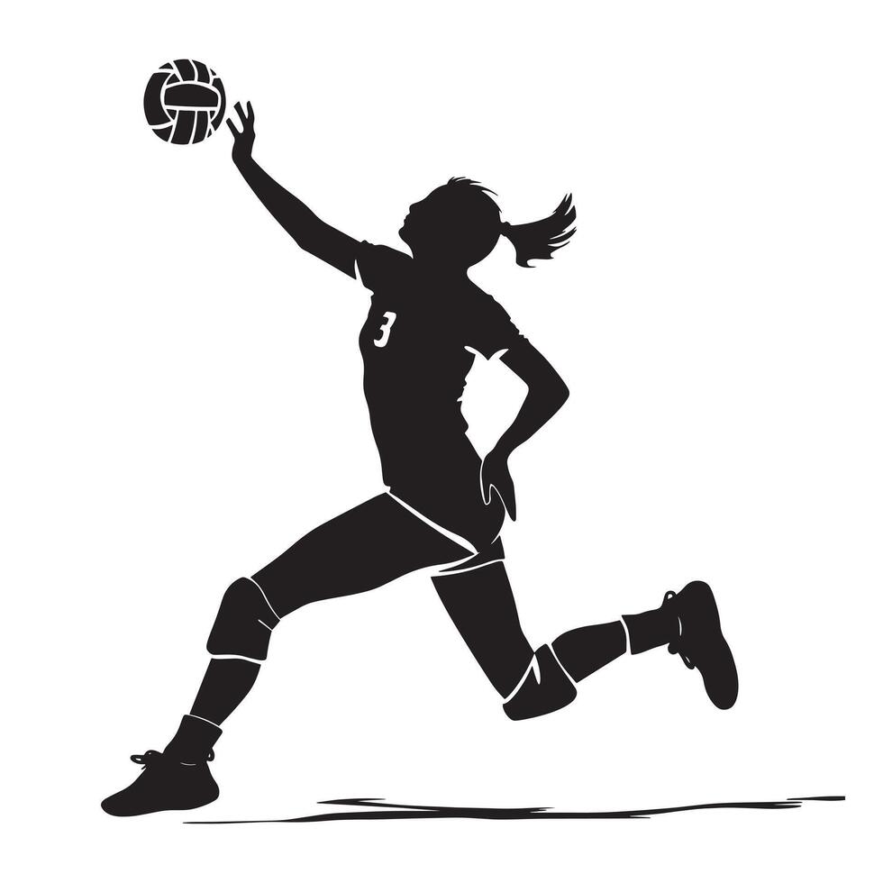 ein schwarz und Weiß von ein Frau spielen Volleyball vektor