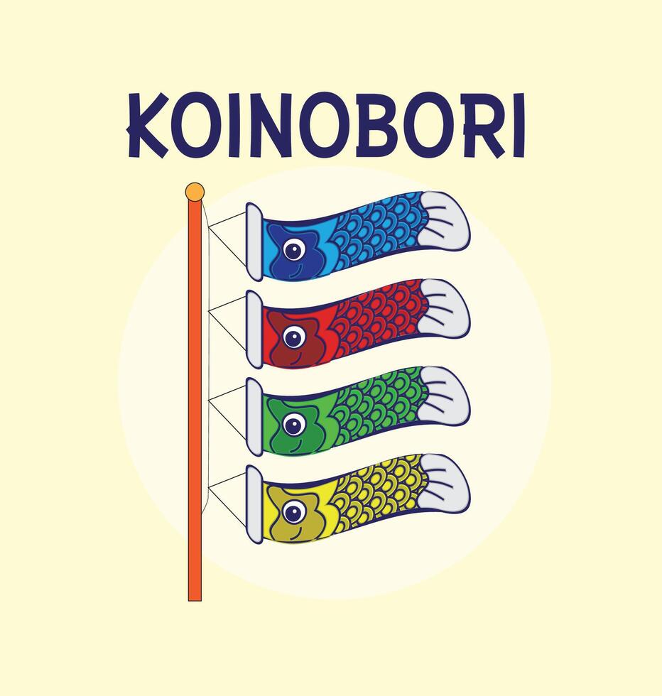 Koinobori Karpfen Luftschlangen auf Gold Elemente Hintergrund. japanisch Übersetzen golden Woche Urlaub vektor