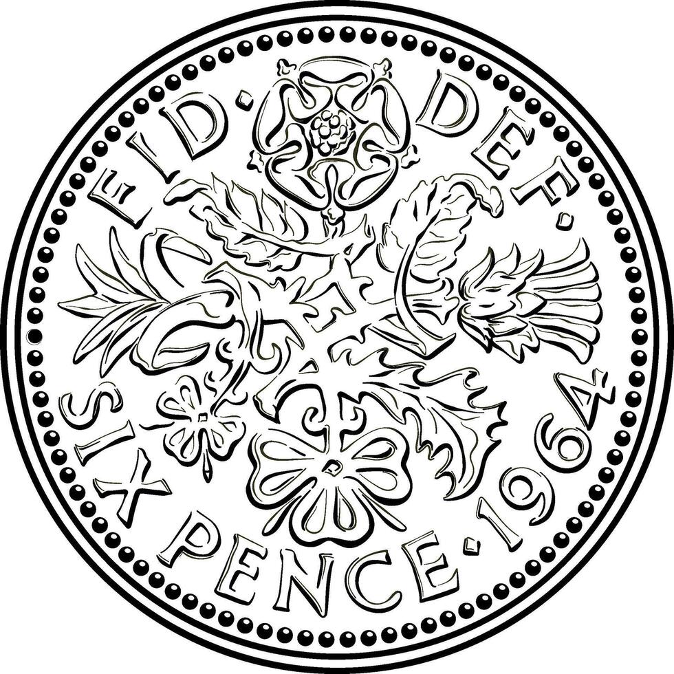 1964 britisch sechs Pence Geld Münze vektor