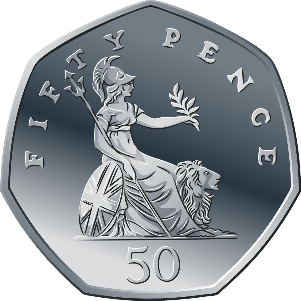 brittiskt pengar silver- mynt 50 penny vektor