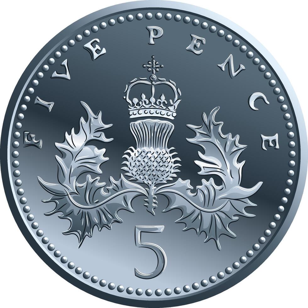 brittiskt pengar guld mynt 5 penny vektor