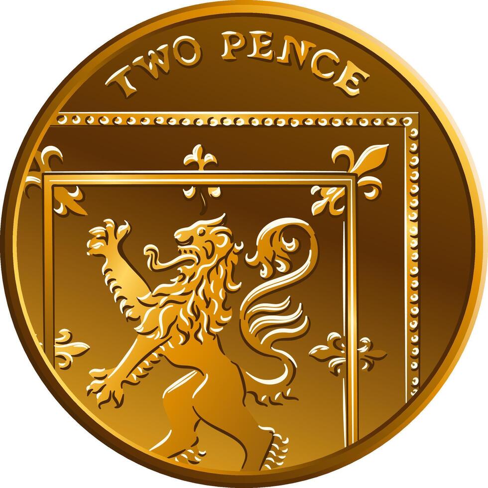 britisch Geld Gold Münze 2 Pence vektor