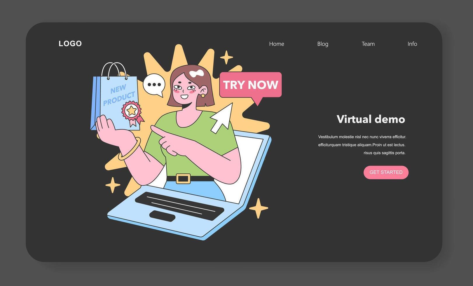 virtuell Produkt Demo, fördern sofortig online Engagement. eben Illustration. vektor