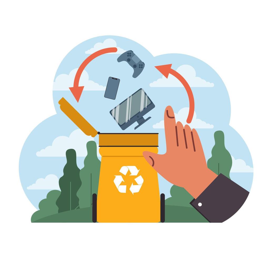 e-avfall återvinning initiativ. platt illustration vektor