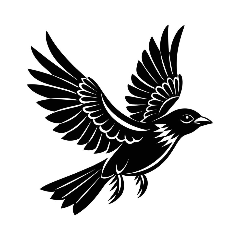 en silhuett flygande fågel svart och vit logotyp klämma konst vektor