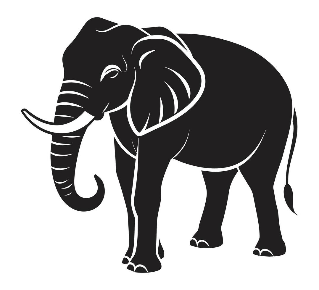 en silhuett elefant svart och vit logotyp klämma konst vektor