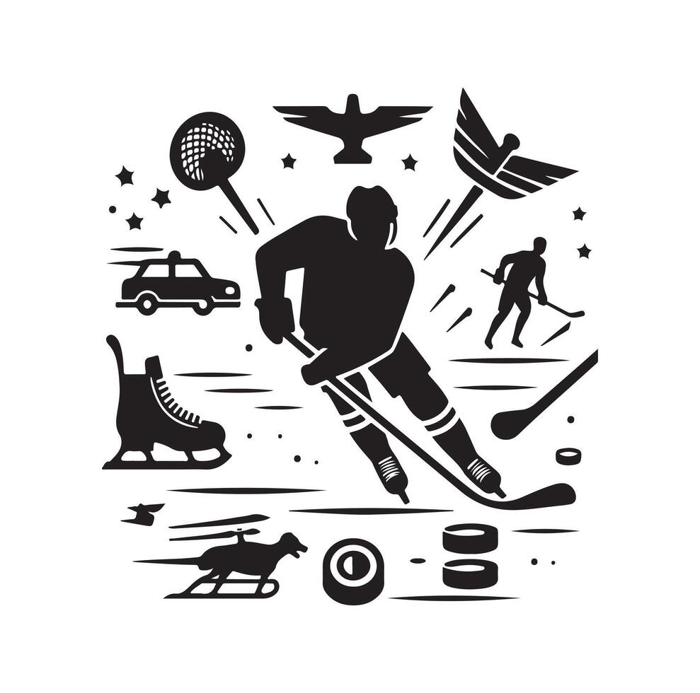 Eis Eishockey Spieler Silhouetten Symbol Logo Illustration. vektor