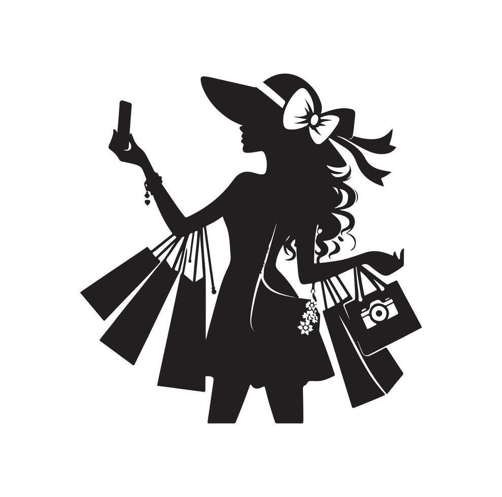 Einkaufen Mädchen Silhouette Illustration vektor