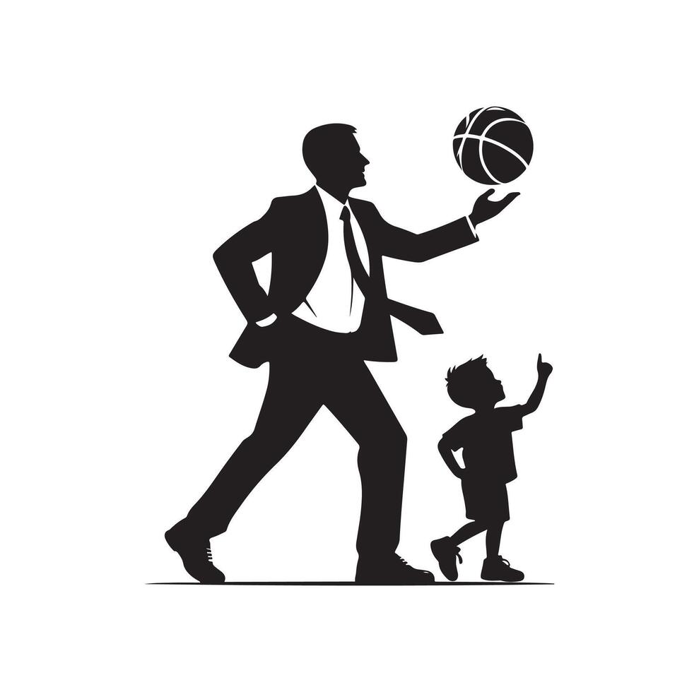 Basketball Spieler Papa mit Ball Korb Silhouette vektor