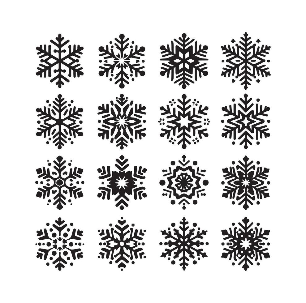 snöflingor samling ikon silhuett stil element vektor