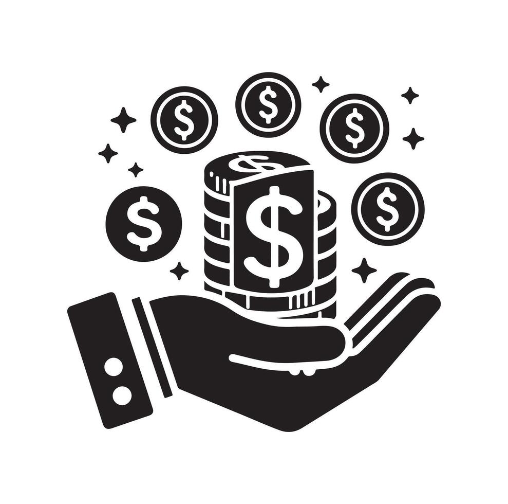 Geld auf das Hand Silhouette Stil. speichern Geld Symbol, Investition, Finanzen unterzeichnen. vektor