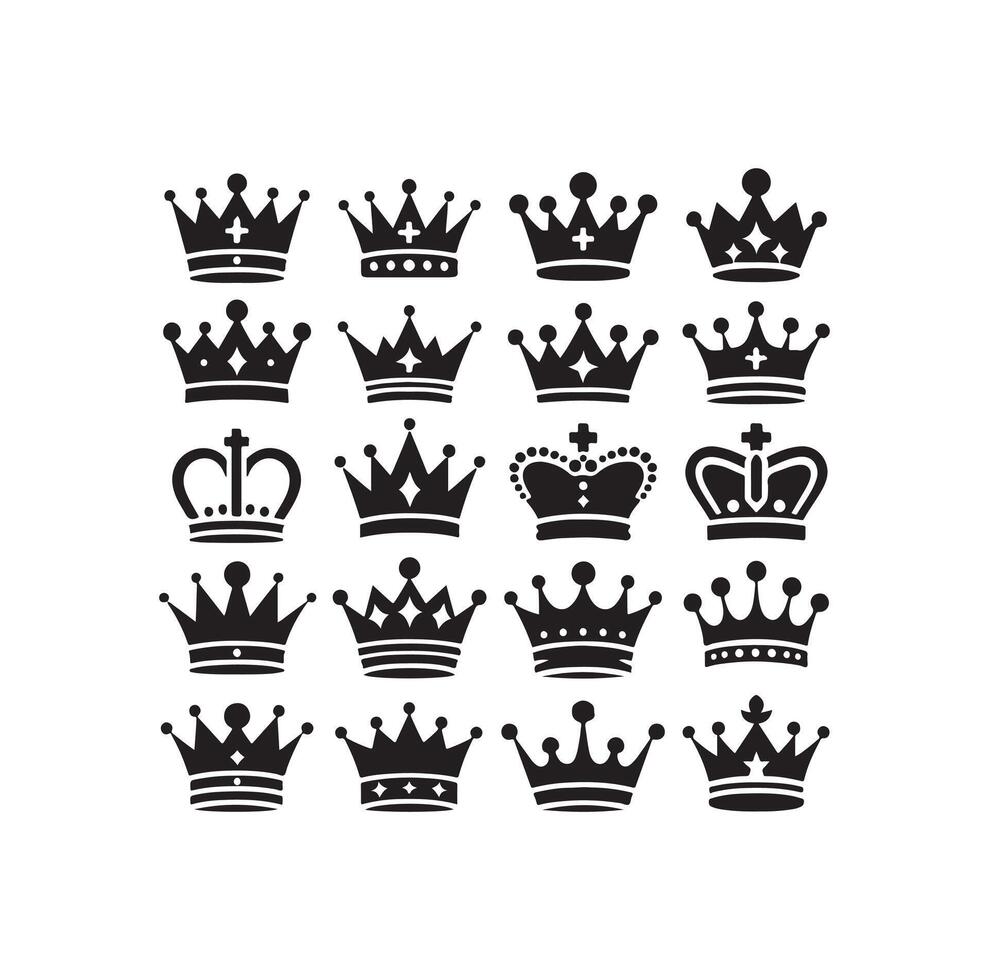 kungar krona ikon uppsättning illustration silhuett stil vektor
