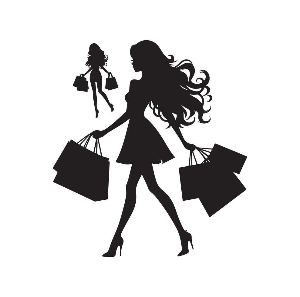 Einkaufen Mädchen Silhouette Illustration vektor