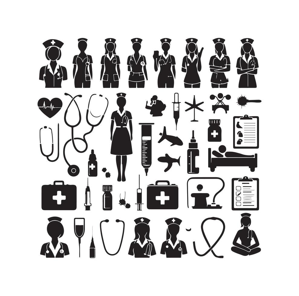 sjuksköterska ikon element uppsättning illustration vektor