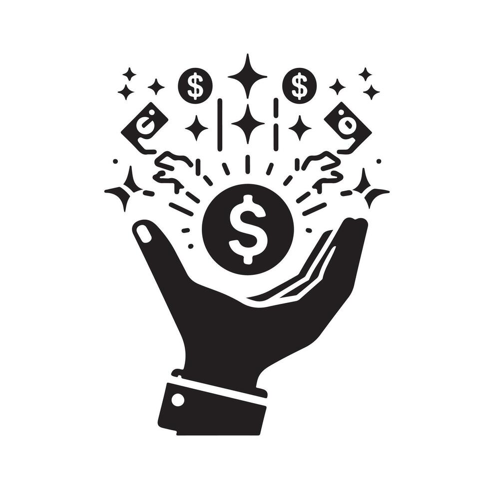 Geld auf das Hand Silhouette Stil. speichern Geld Symbol, Investition, Finanzen unterzeichnen. vektor