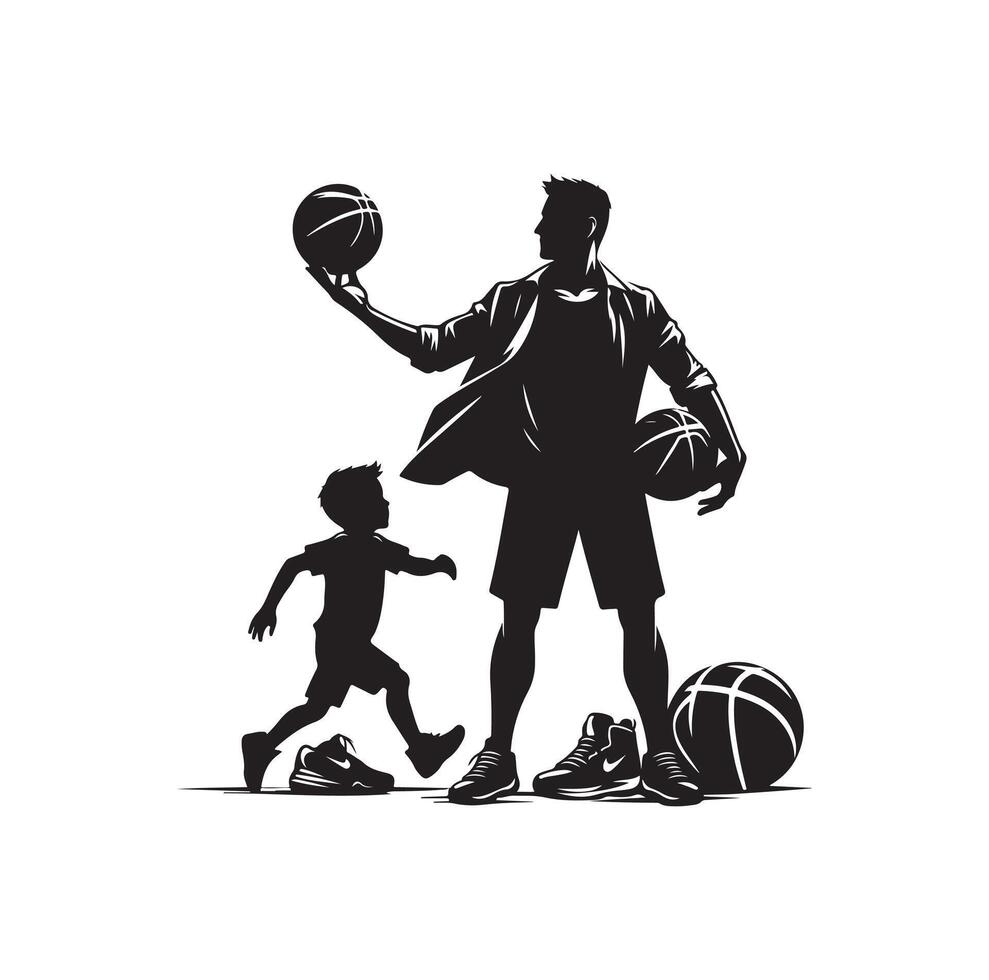 Basketball Spieler Papa mit Ball Korb Silhouette vektor