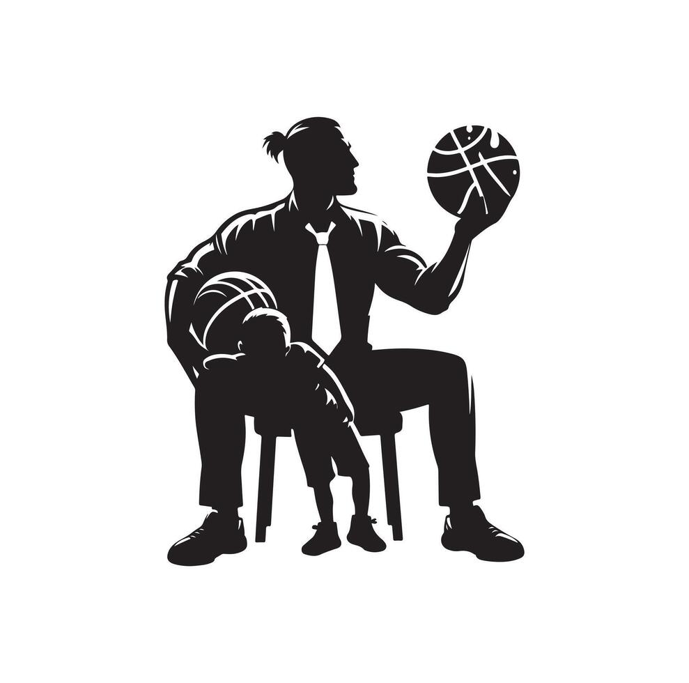 Basketball Spieler Papa mit Ball Korb Silhouette vektor