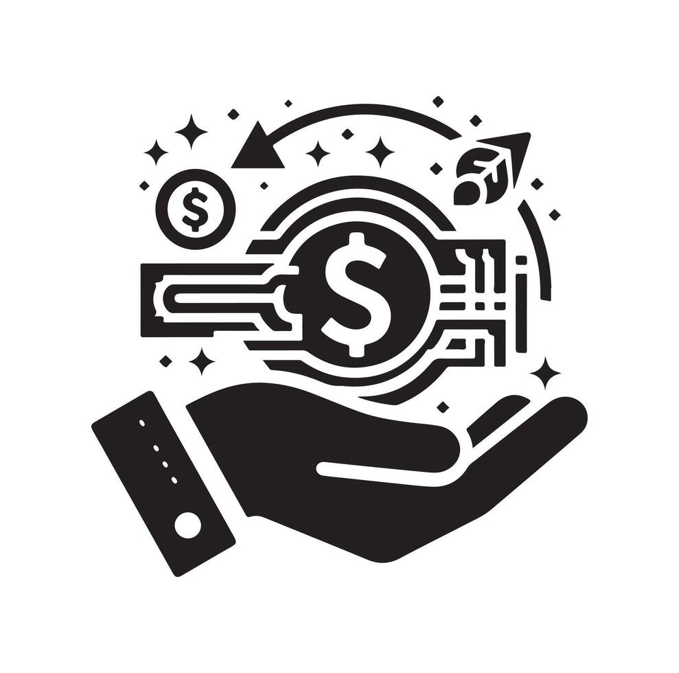 Geld auf das Hand Silhouette Stil. speichern Geld Symbol, Investition, Finanzen unterzeichnen. vektor