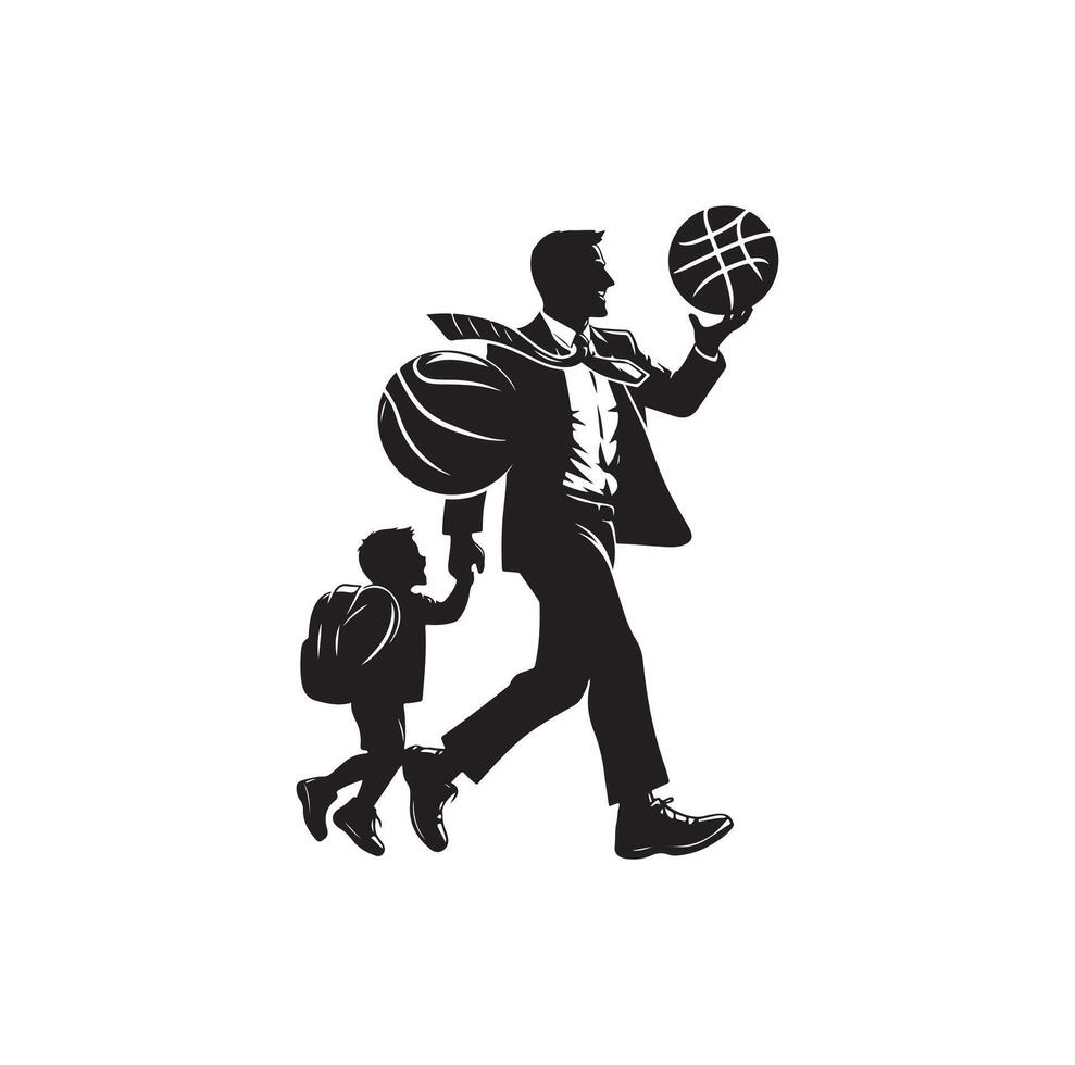 Basketball Spieler Papa mit Ball Korb Silhouette vektor