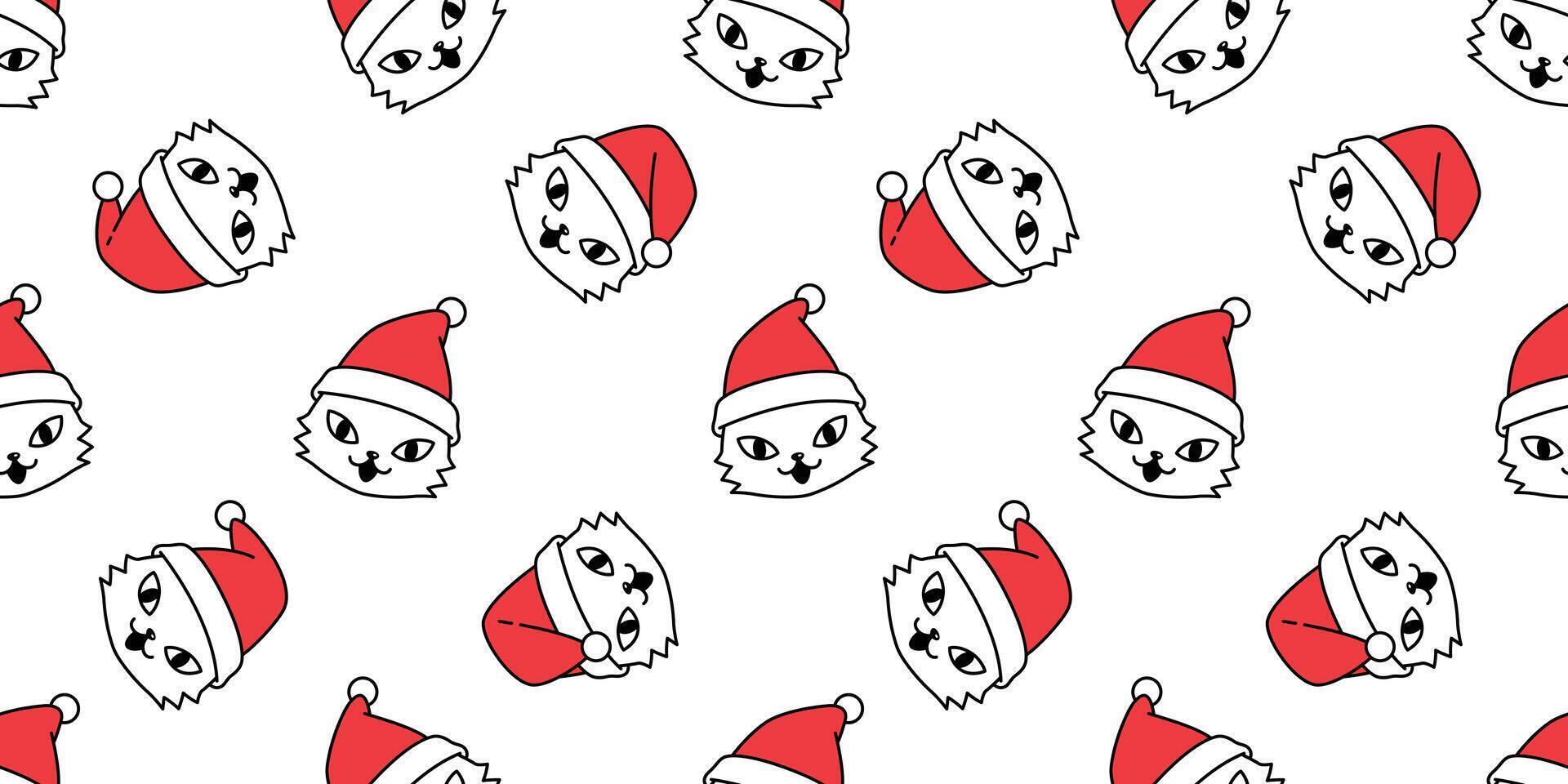 katt sömlös mönster jul santa claus hatt kattunge huvud tecknad serie scarf isolerat upprepa tapet bricka bakgrund illustration klotter vit design vektor