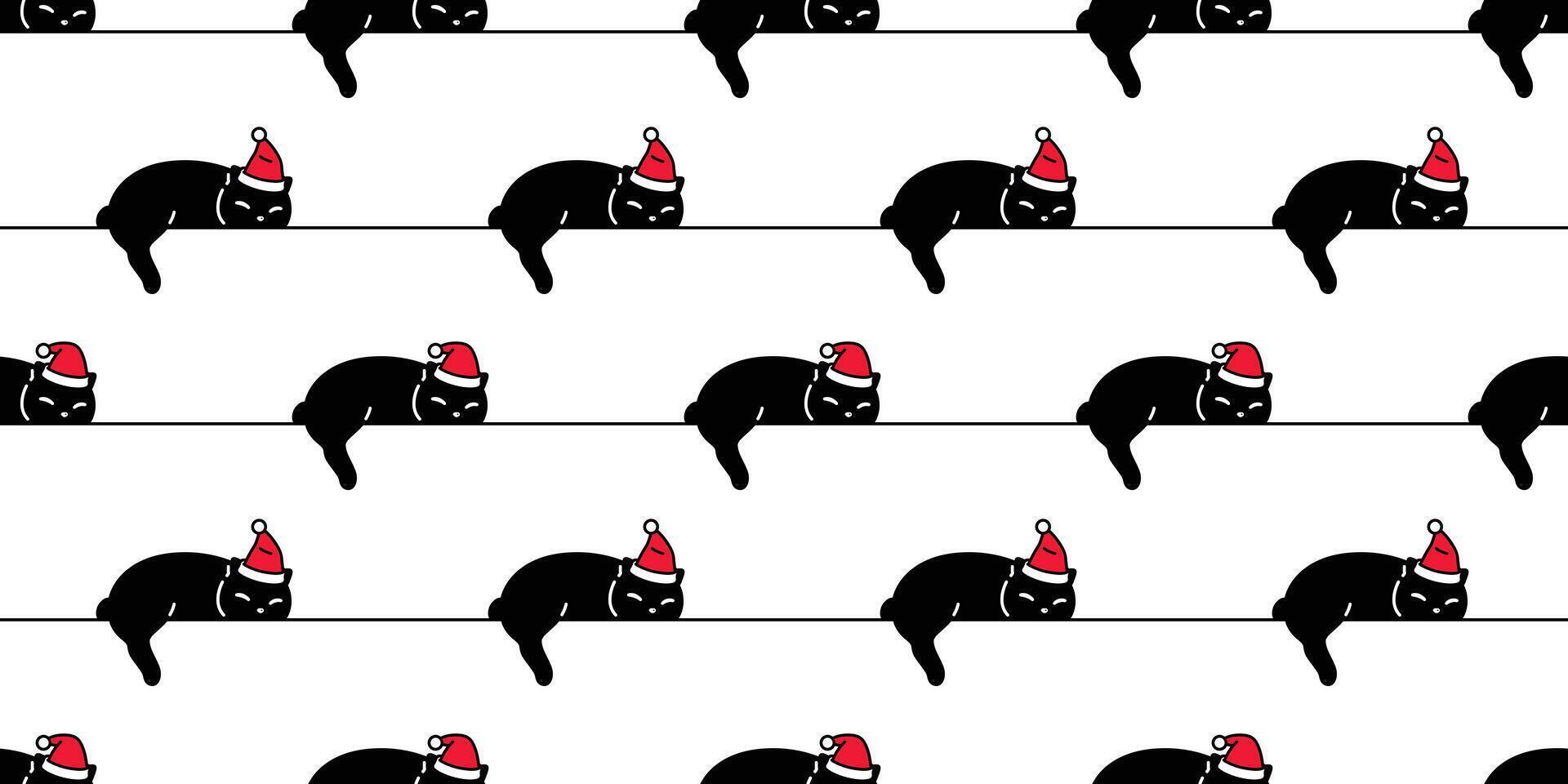 katt sömlös mönster jul santa claus hatt kattunge sovande tecknad serie scarf isolerat upprepa tapet bricka bakgrund illustration klotter svart design vektor