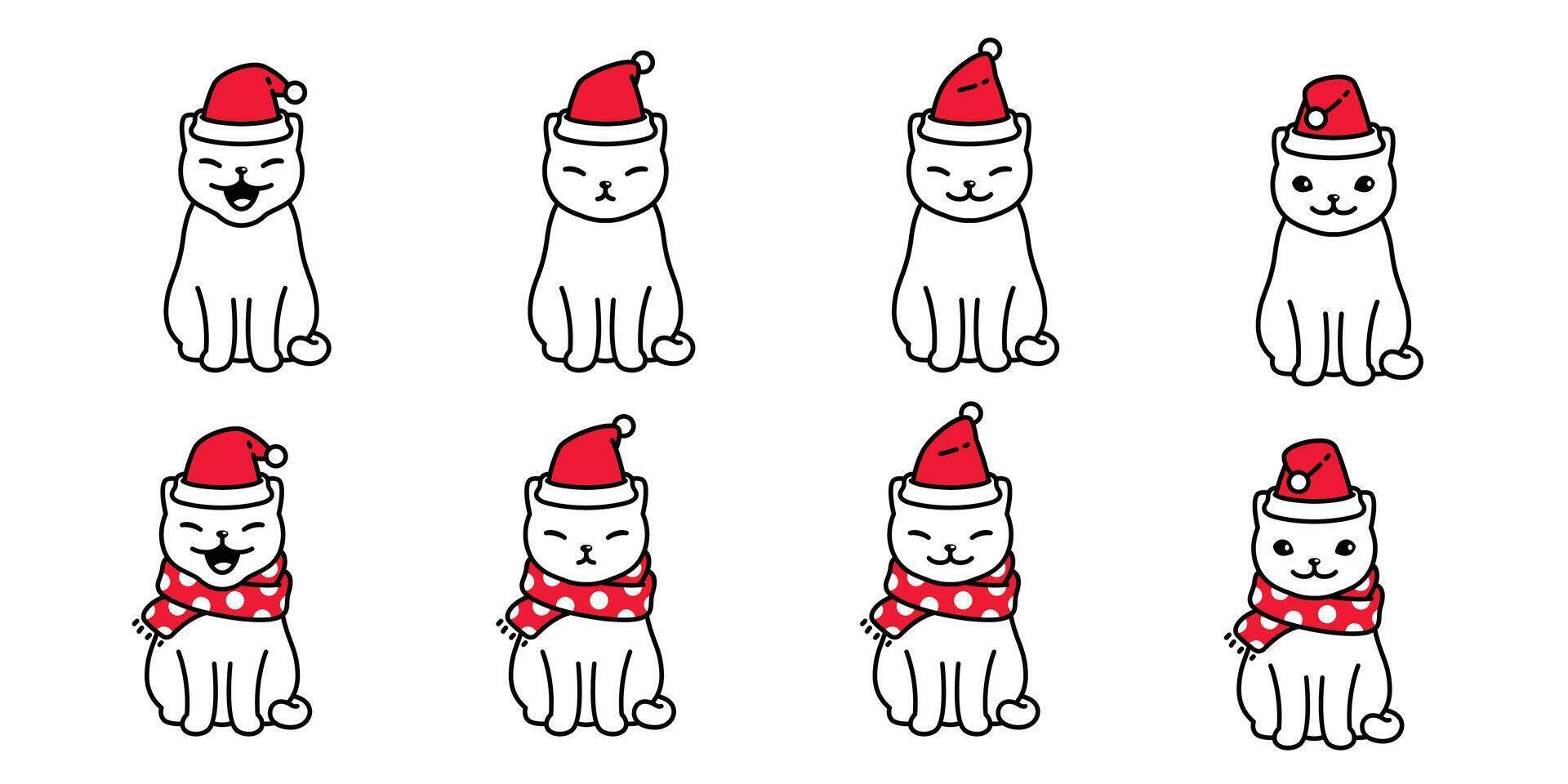 katt jul santa claus hatt ikon scarf polka punkt kalikå kattunge logotyp symbol karaktär tecknad serie illustration design vektor
