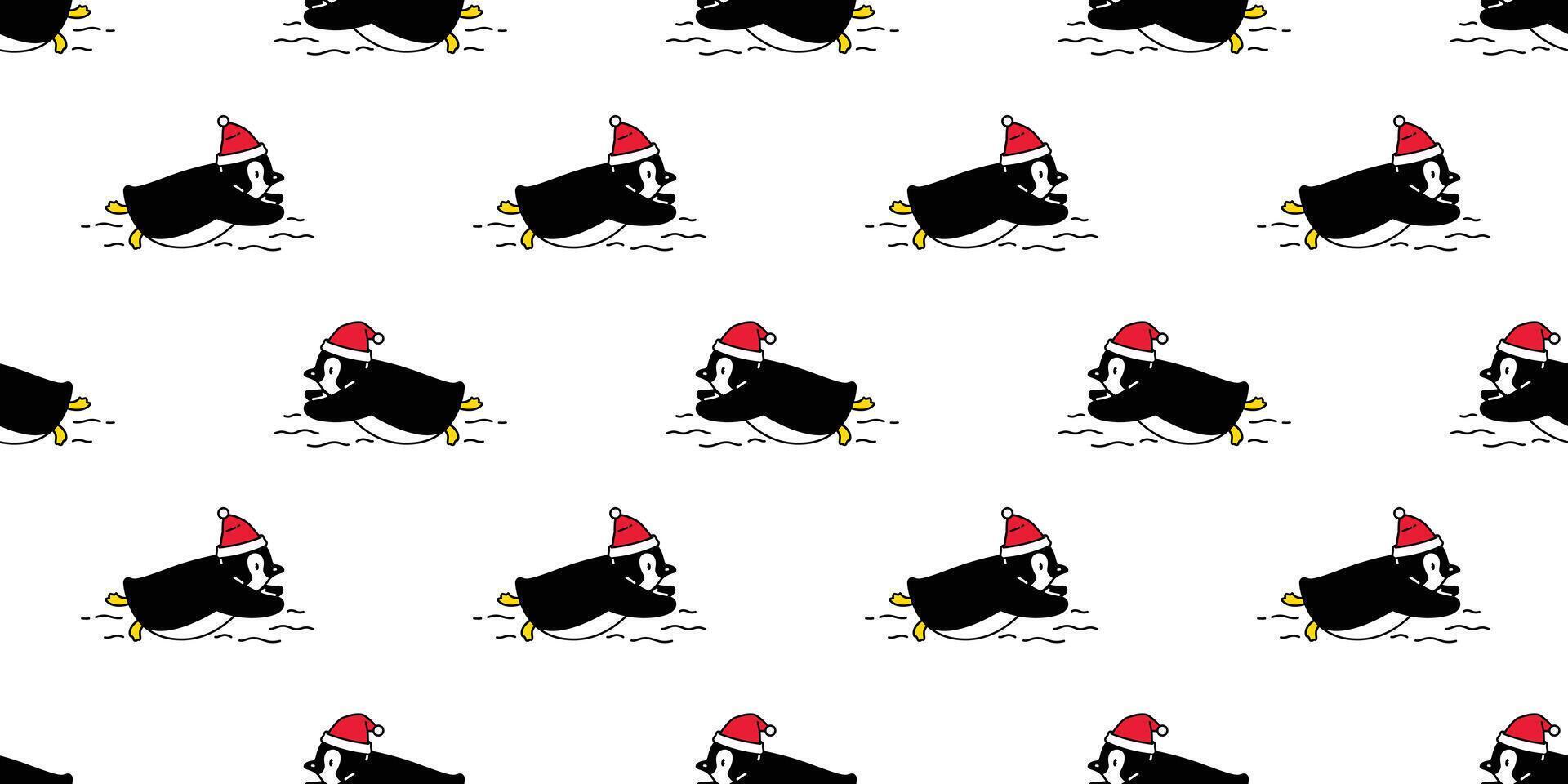 Pinguin nahtlos Muster Weihnachten Santa claus Hut Vogel Schwimmen Karikatur Schal isoliert Fliese Hintergrund wiederholen Hintergrund Illustration Gekritzel Design vektor