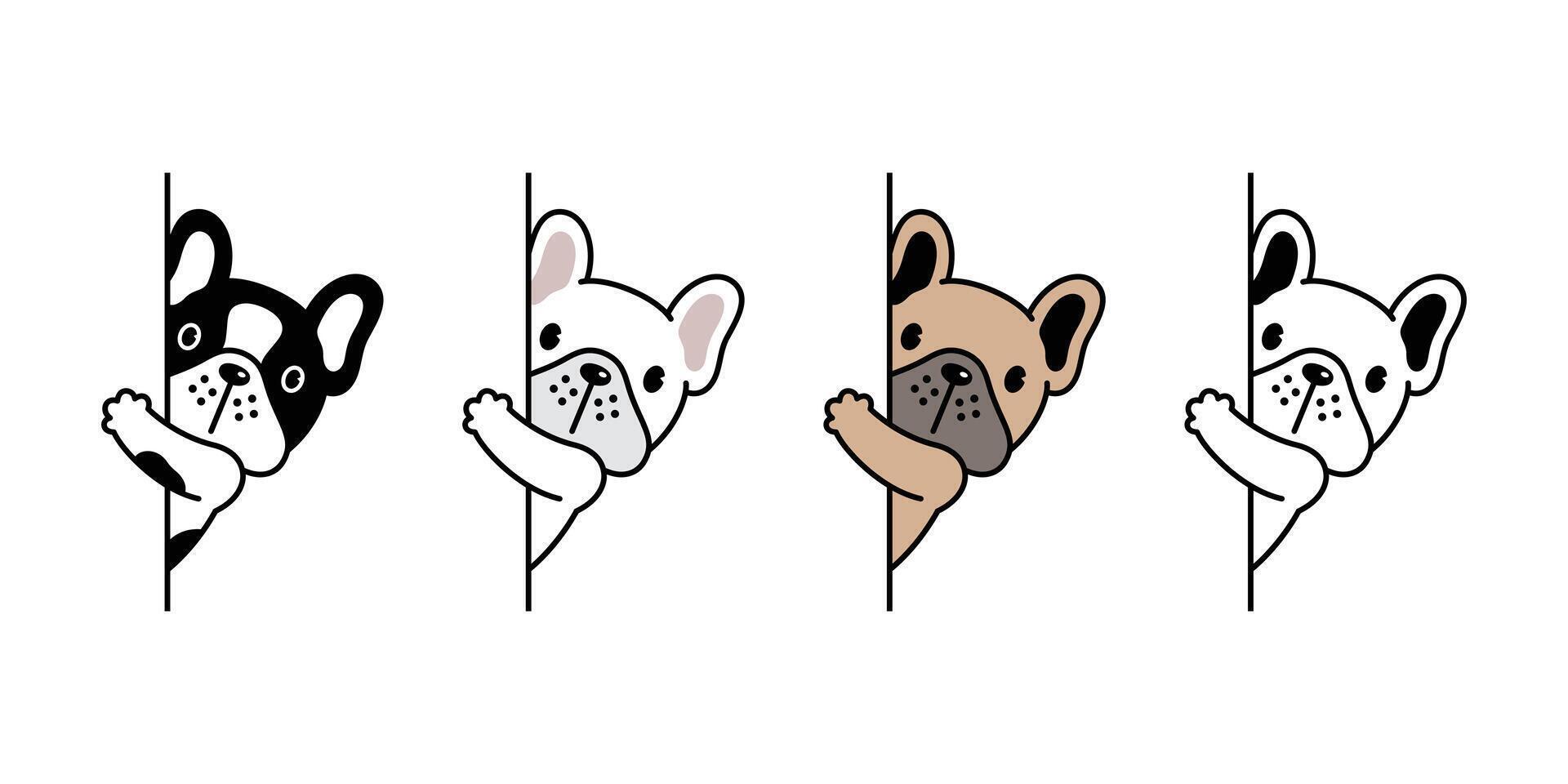 hund franska bulldogg ikon dölja valp sällskapsdjur karaktär tecknad serie symbol scarf illustration klotter design vektor