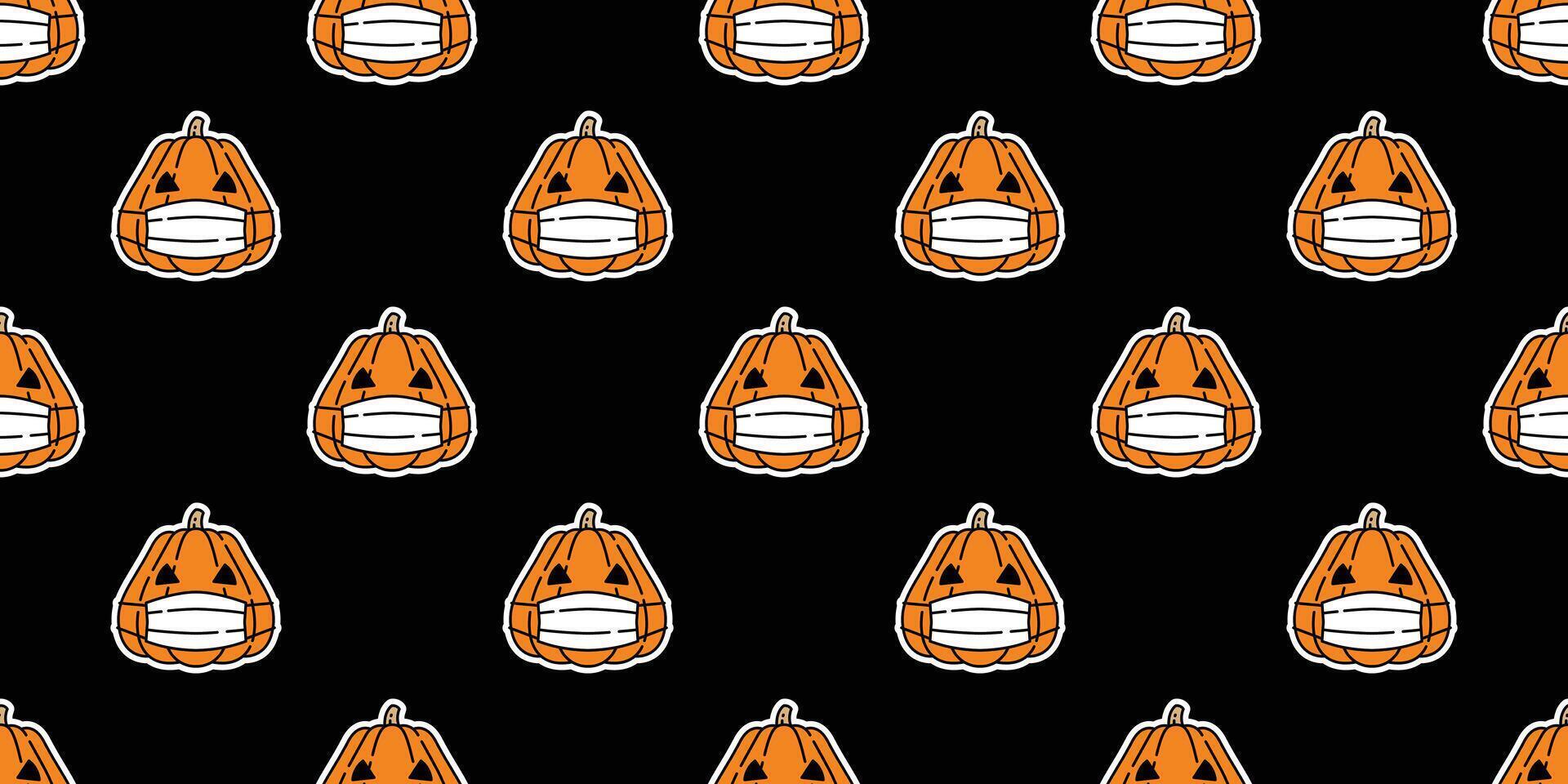 pumpa halloween sömlös mönster ansikte mask covid 19 coronavirus tecknad serie spöke bricka bakgrund upprepa tapet scarf isolerat ikon illustration klotter design vektor