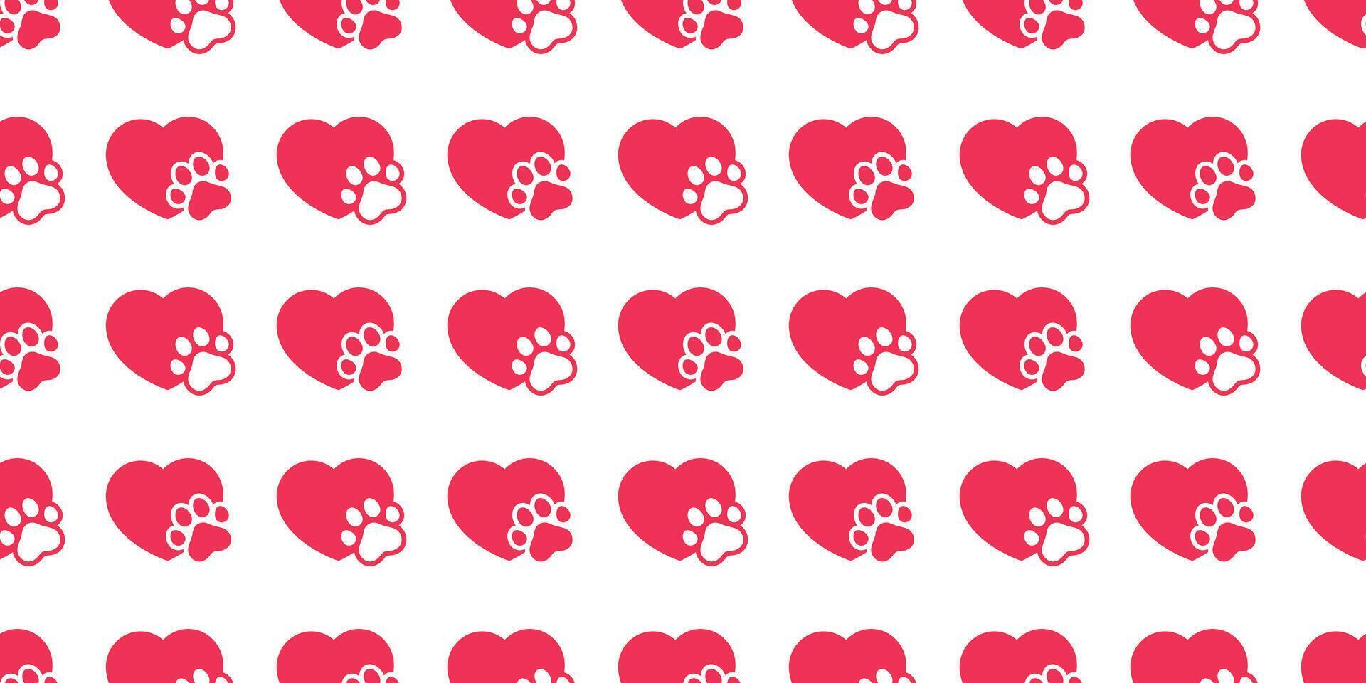 Hund Pfote Herz nahtlos Muster Valentinstag Fußabdruck Karikatur Fliese Hintergrund Schal isoliert wiederholen Hintergrund Illustration Gekritzel Design vektor