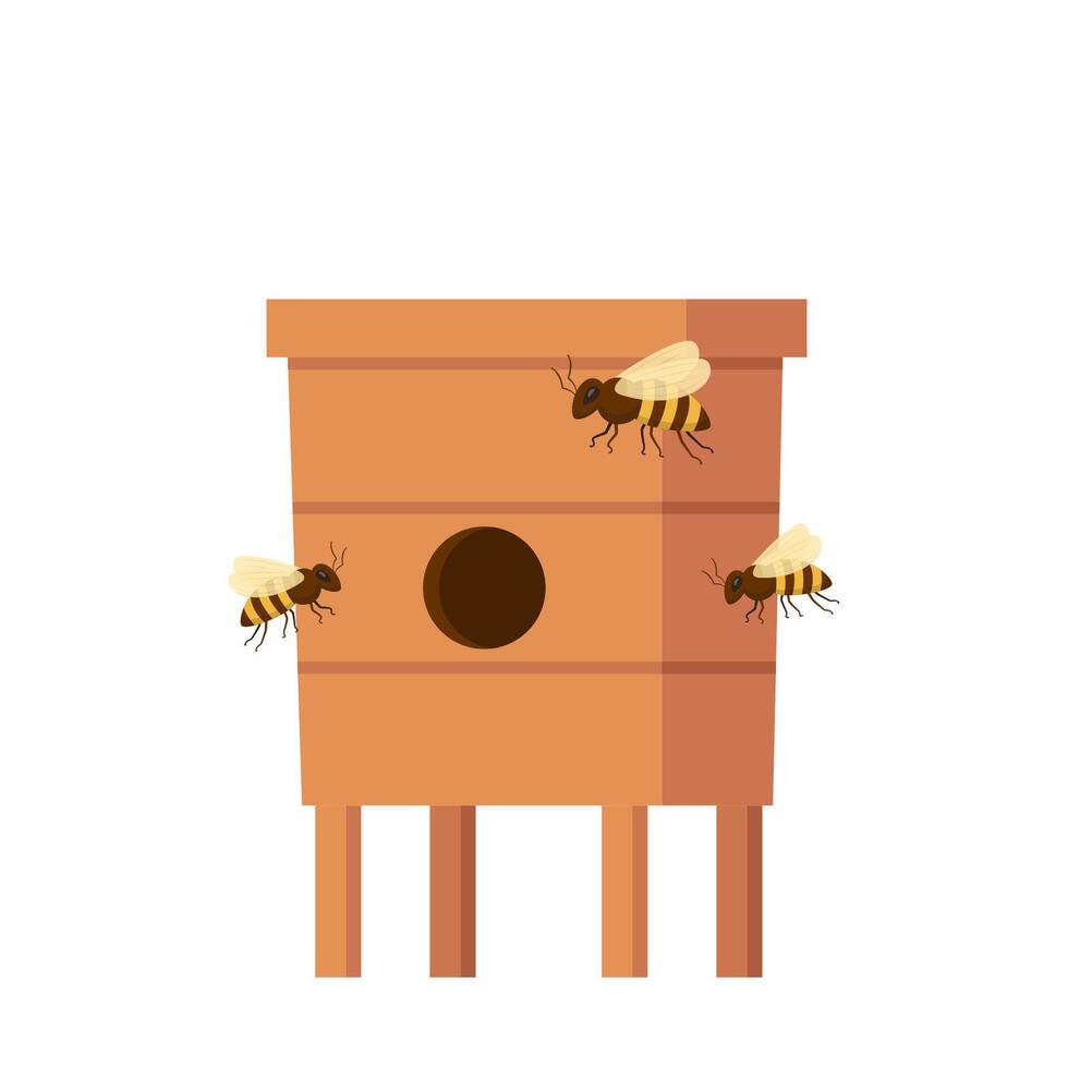 hölzern Bienenstock auf Weiß Hintergrund. traditionell Bienenstock natürlich Imker Insekt organisch Bauernhof. Bienenwabe Essen Süss heim. Illustration. vektor