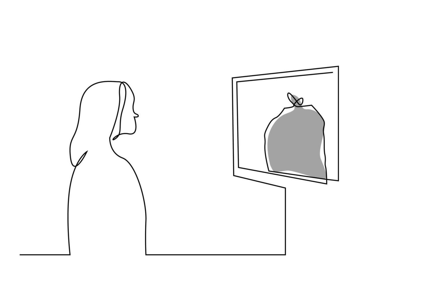 kvinna ser i de spegel dålig känsla psykologisk olycklig liv linje konst design vektor