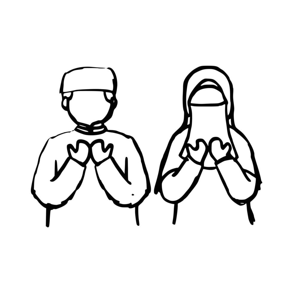 Gekritzel Karikatur romantisch Muslim Paar beten zusammen vektor