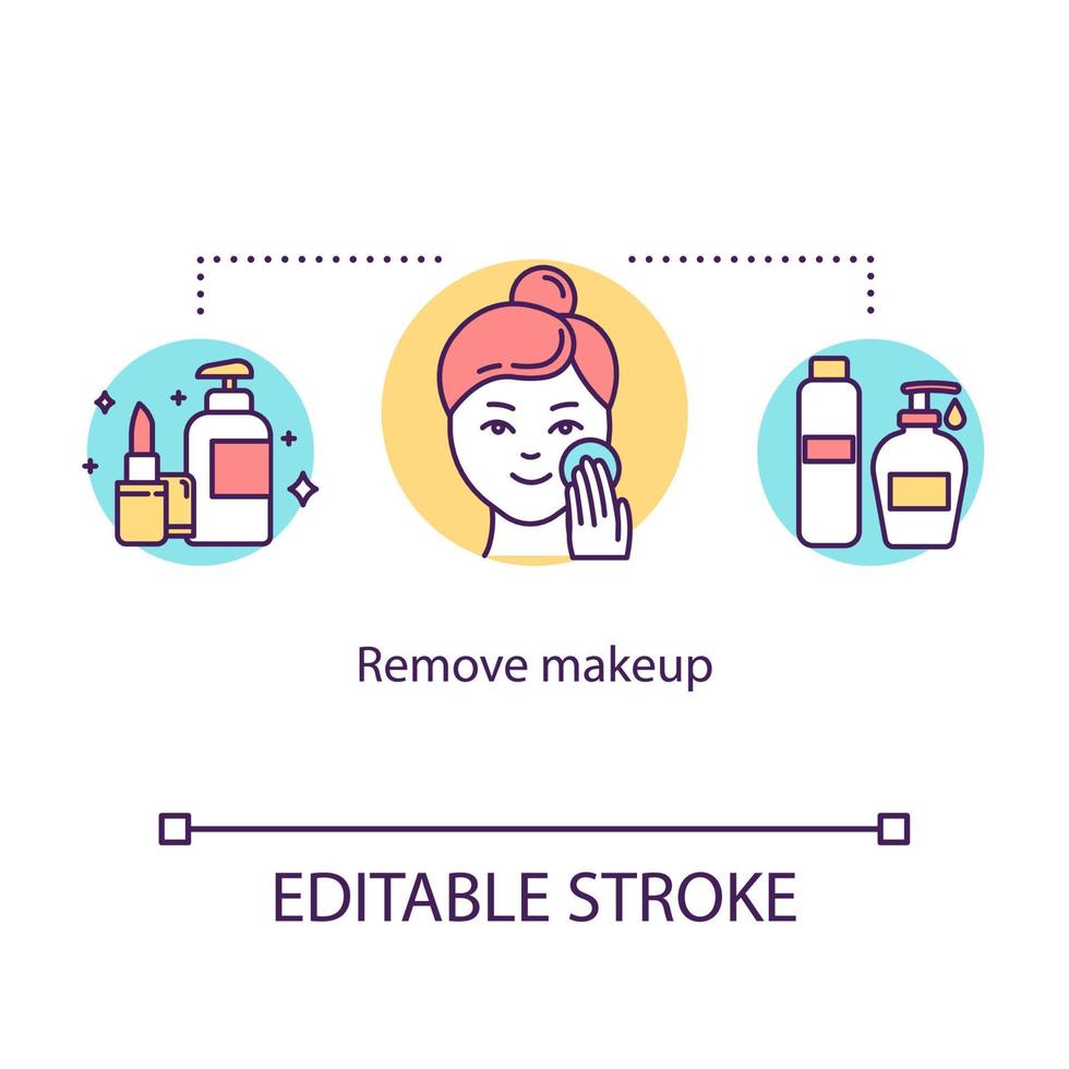 Entfernen Sie das Symbol für das Make-up-Konzept. Kosmetikprodukte. Dermatologie und Schönheit. gesunde Hautpflege-Routine-Idee dünne Linie Illustration. Vektor isoliert Umriss RGB-Farbzeichnung. bearbeitbarer Strich